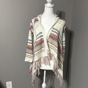 Girls Striped Fringe Ivory Hooded Cardigan, NWT, pet/smoke free home Size L (14)